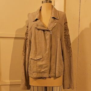 Anthropologie Beige Embroidered Utility Jacket